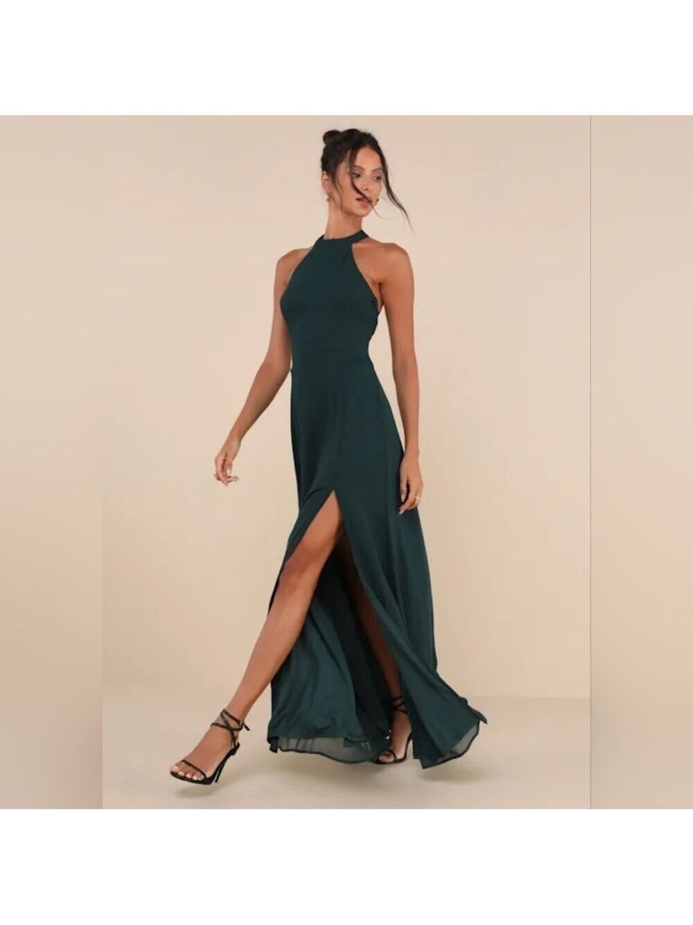Lulus - Confidently Charismatic Emerald Backless Halter Maxi Dress - Picture 5 of 10